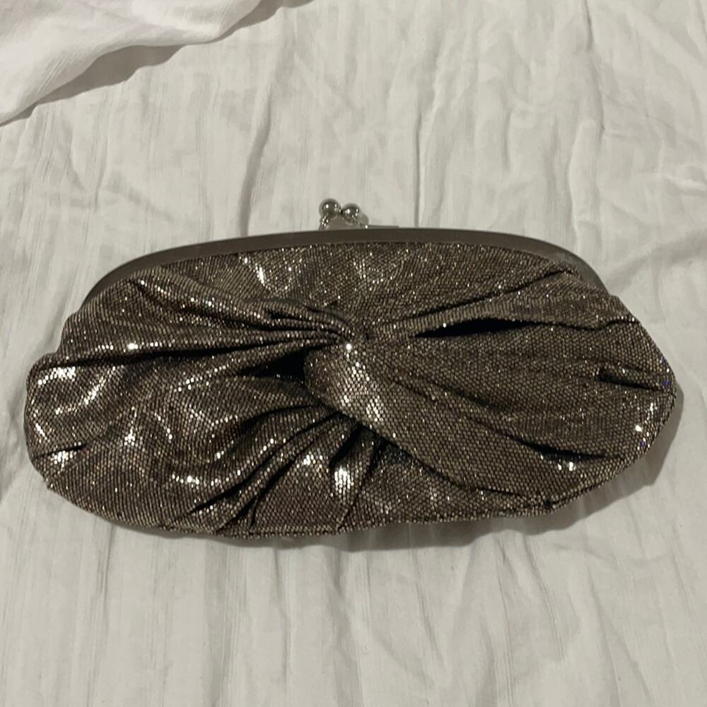 Bijou Brigitte golden bling clutch with hidden chain nwot